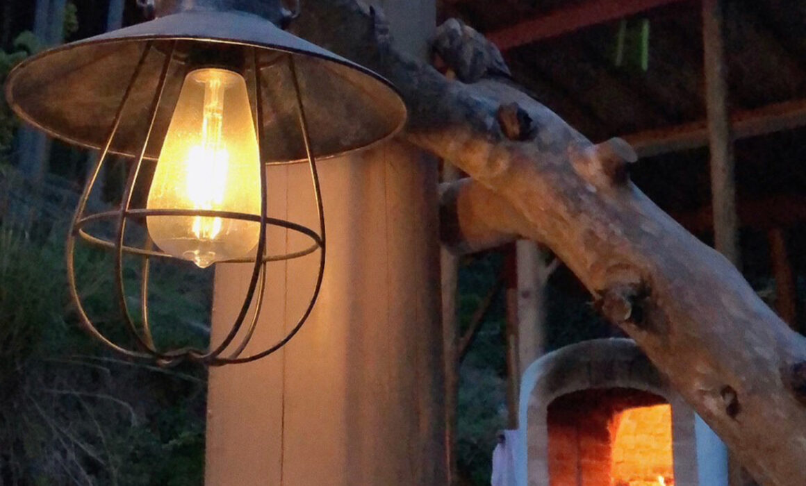 Brick pizza oven in the evening